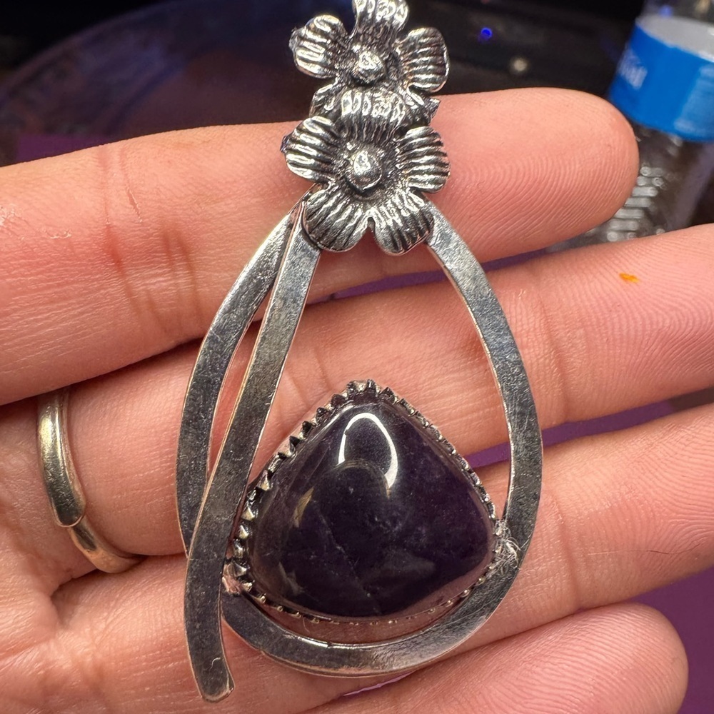 Black Onyx 925 Silver Plated Flower Necklace 20"